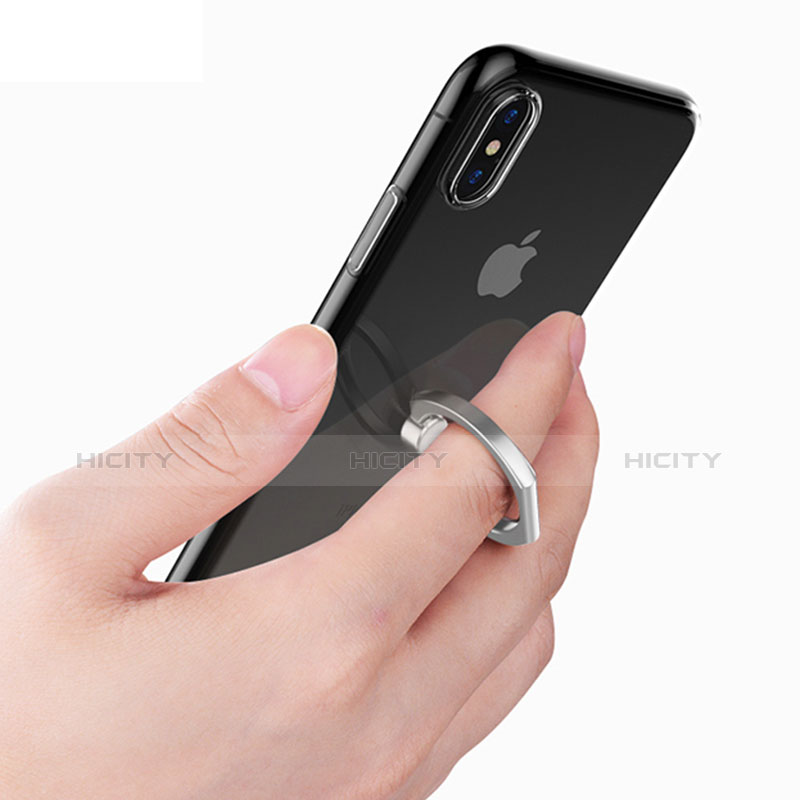 Funda Silicona Ultrafina Carcasa Transparente con Anillo de dedo Soporte V01 para Apple iPhone X