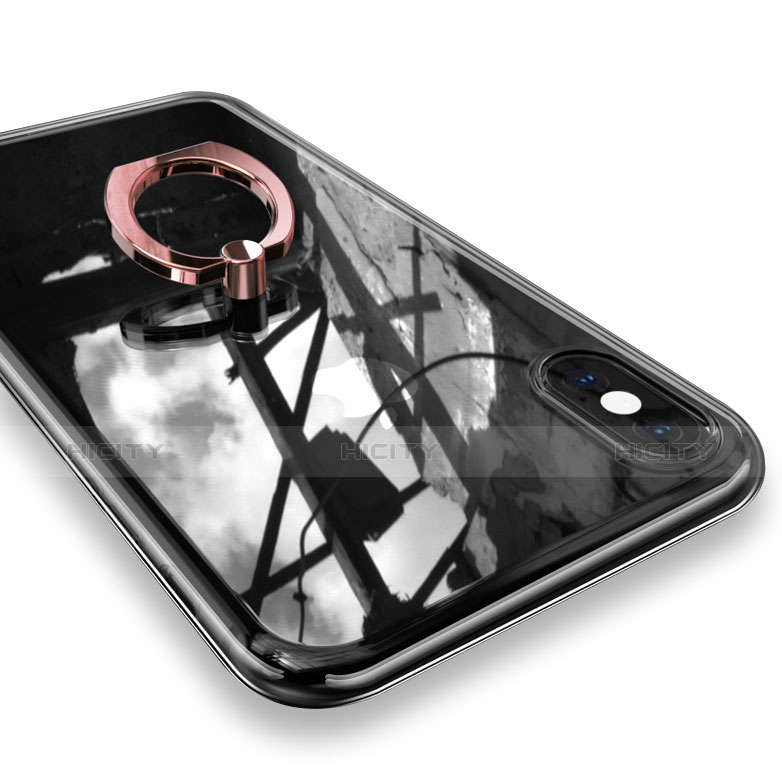 Funda Silicona Ultrafina Carcasa Transparente con Anillo de dedo Soporte V01 para Apple iPhone X Oro Rosa