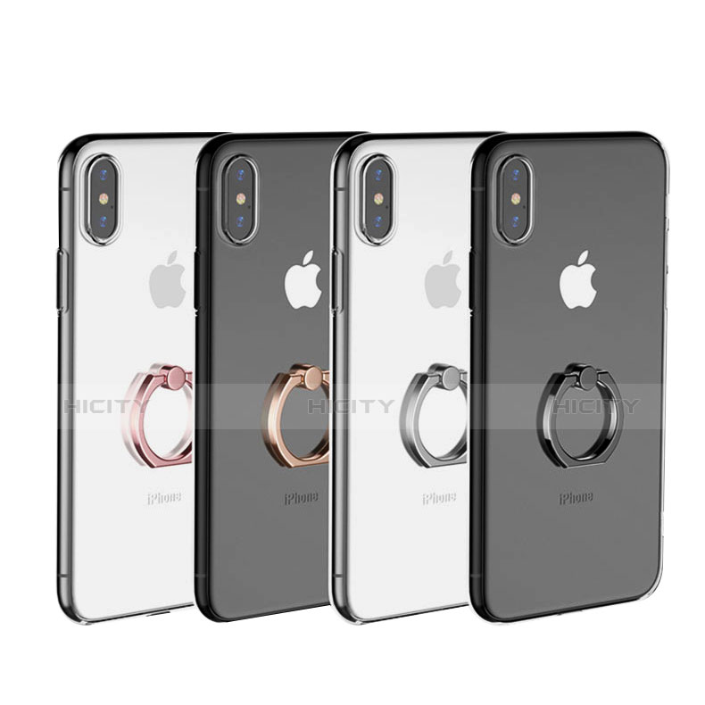 Funda Silicona Ultrafina Carcasa Transparente con Anillo de dedo Soporte V01 para Apple iPhone Xs Max