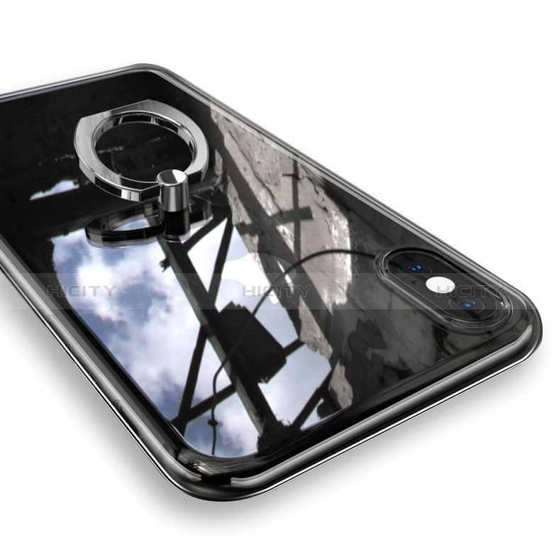 Funda Silicona Ultrafina Carcasa Transparente con Anillo de dedo Soporte V01 para Apple iPhone Xs Max Plata