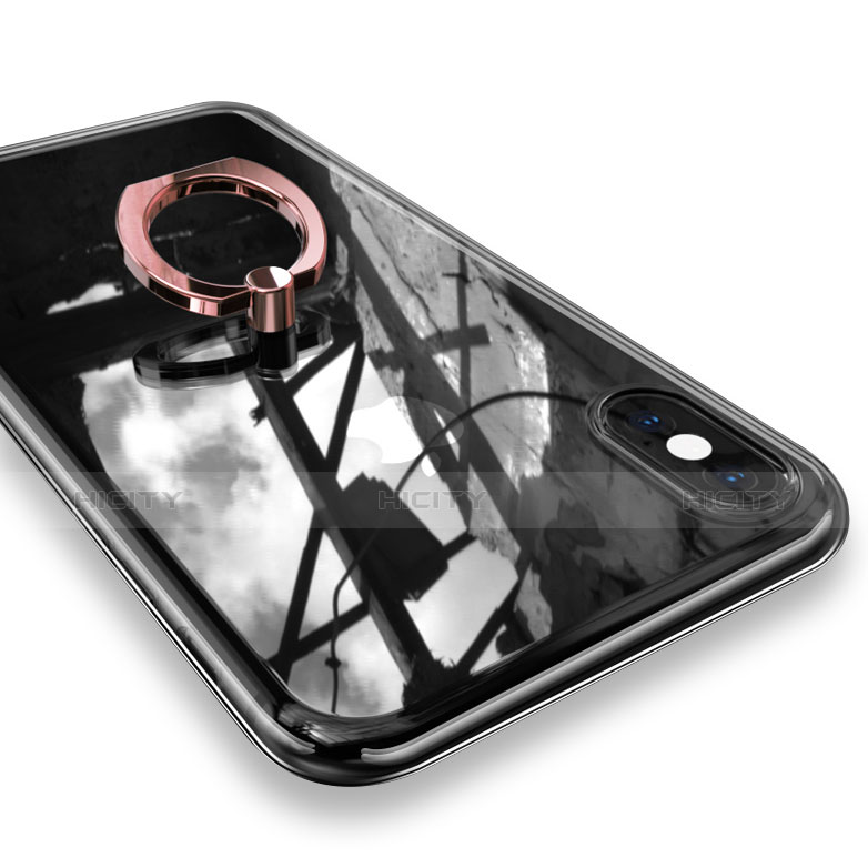 Funda Silicona Ultrafina Carcasa Transparente con Anillo de dedo Soporte V01 para Apple iPhone Xs Oro Rosa