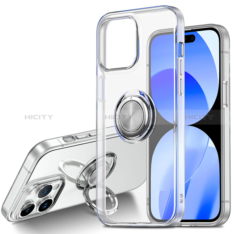 Funda Silicona Ultrafina Carcasa Transparente con Magnetico Anillo de dedo Soporte A01 para Apple iPhone 15 Pro Max Claro