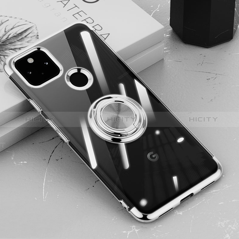 Funda Silicona Ultrafina Carcasa Transparente con Magnetico Anillo de dedo Soporte AN1 para Google Pixel 5a 5G