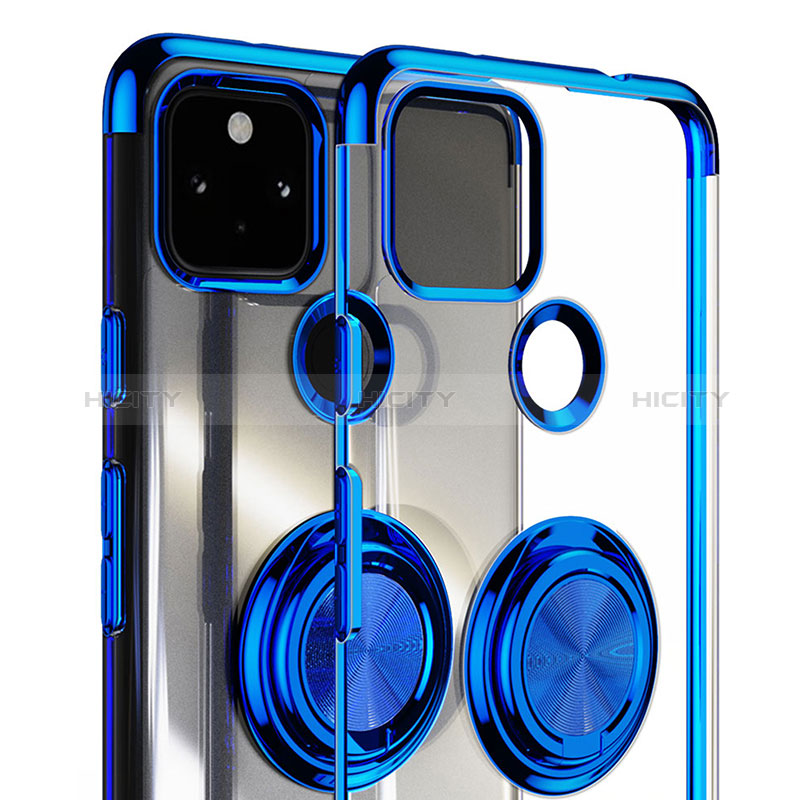 Funda Silicona Ultrafina Carcasa Transparente con Magnetico Anillo de dedo Soporte AN1 para Google Pixel 5a 5G