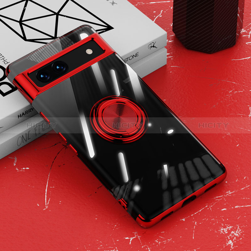 Funda Silicona Ultrafina Carcasa Transparente con Magnetico Anillo de dedo Soporte AN1 para Google Pixel 7a 5G Rojo