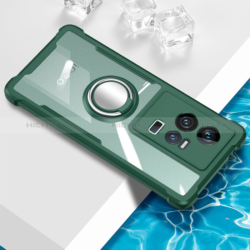 Funda Silicona Ultrafina Carcasa Transparente con Magnetico Anillo de dedo Soporte BH1 para Vivo iQOO 11 5G Verde