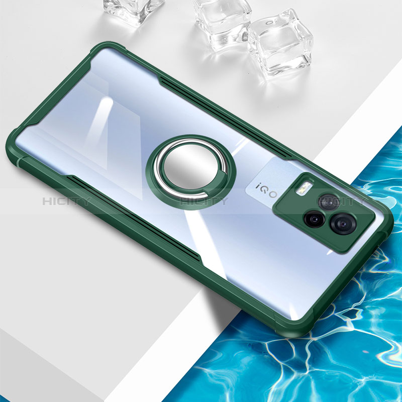 Funda Silicona Ultrafina Carcasa Transparente con Magnetico Anillo de dedo Soporte BH1 para Vivo iQOO 7 Legend 5G