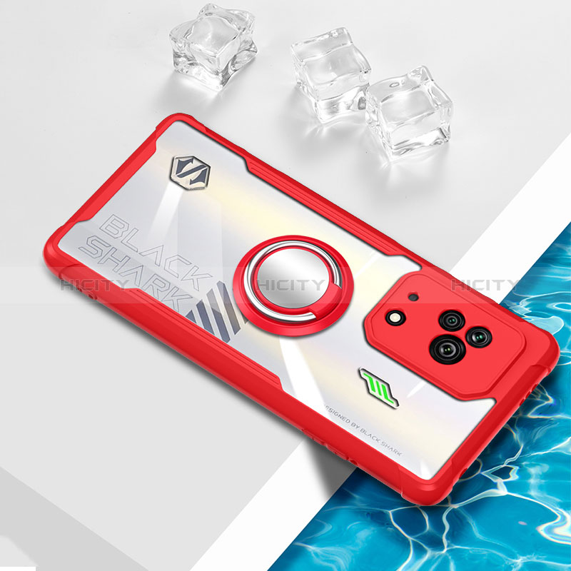 Funda Silicona Ultrafina Carcasa Transparente con Magnetico Anillo de dedo Soporte BH1 para Xiaomi Black Shark 5 5G Rojo