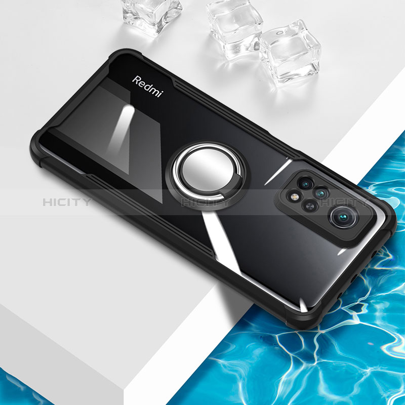 Funda Silicona Ultrafina Carcasa Transparente con Magnetico Anillo de dedo Soporte BH1 para Xiaomi Mi 10T 5G Negro