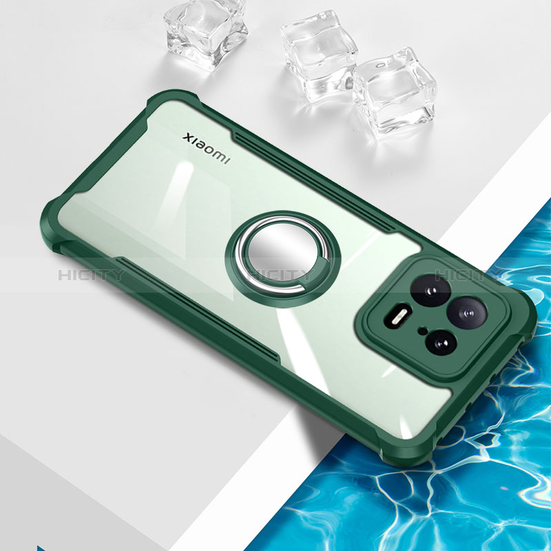 Funda Silicona Ultrafina Carcasa Transparente con Magnetico Anillo de dedo Soporte BH1 para Xiaomi Mi 13 5G Verde