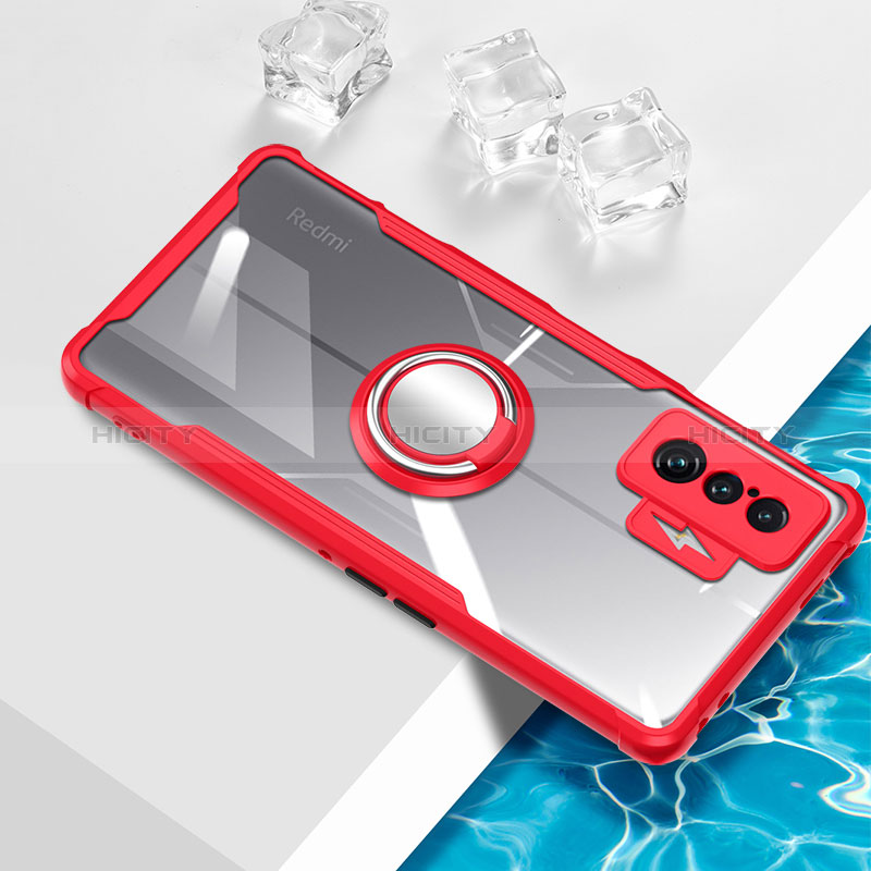 Funda Silicona Ultrafina Carcasa Transparente con Magnetico Anillo de dedo Soporte BH1 para Xiaomi Poco F4 GT 5G Rojo