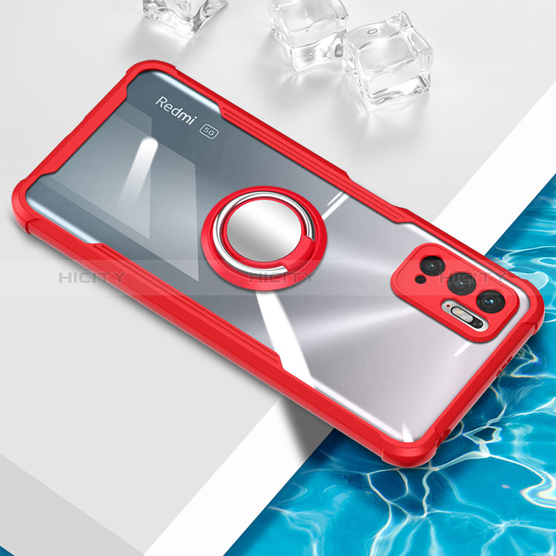 Funda Silicona Ultrafina Carcasa Transparente con Magnetico Anillo de dedo Soporte BH1 para Xiaomi POCO M3 Pro 5G Rojo