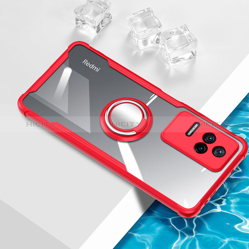 Funda Silicona Ultrafina Carcasa Transparente con Magnetico Anillo de dedo Soporte BH1 para Xiaomi Redmi K40S 5G Rojo