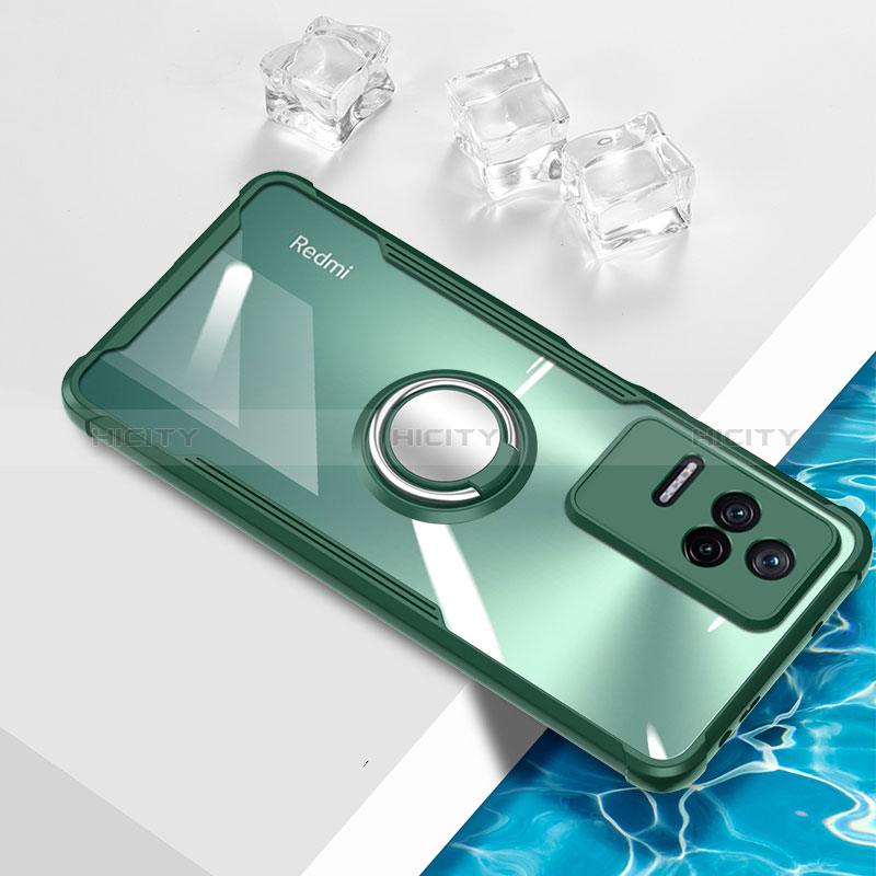 Funda Silicona Ultrafina Carcasa Transparente con Magnetico Anillo de dedo Soporte BH1 para Xiaomi Redmi K40S 5G Verde