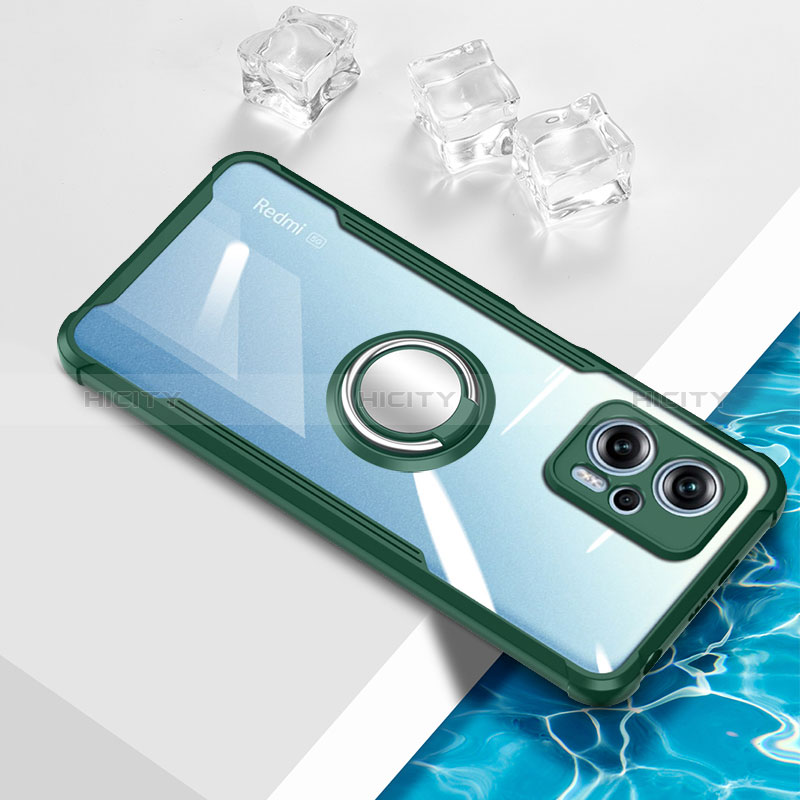 Funda Silicona Ultrafina Carcasa Transparente con Magnetico Anillo de dedo Soporte BH1 para Xiaomi Redmi K50i 5G Verde