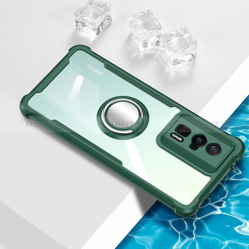 Funda Silicona Ultrafina Carcasa Transparente con Magnetico Anillo de dedo Soporte BH1 para Xiaomi Redmi K60 5G Verde