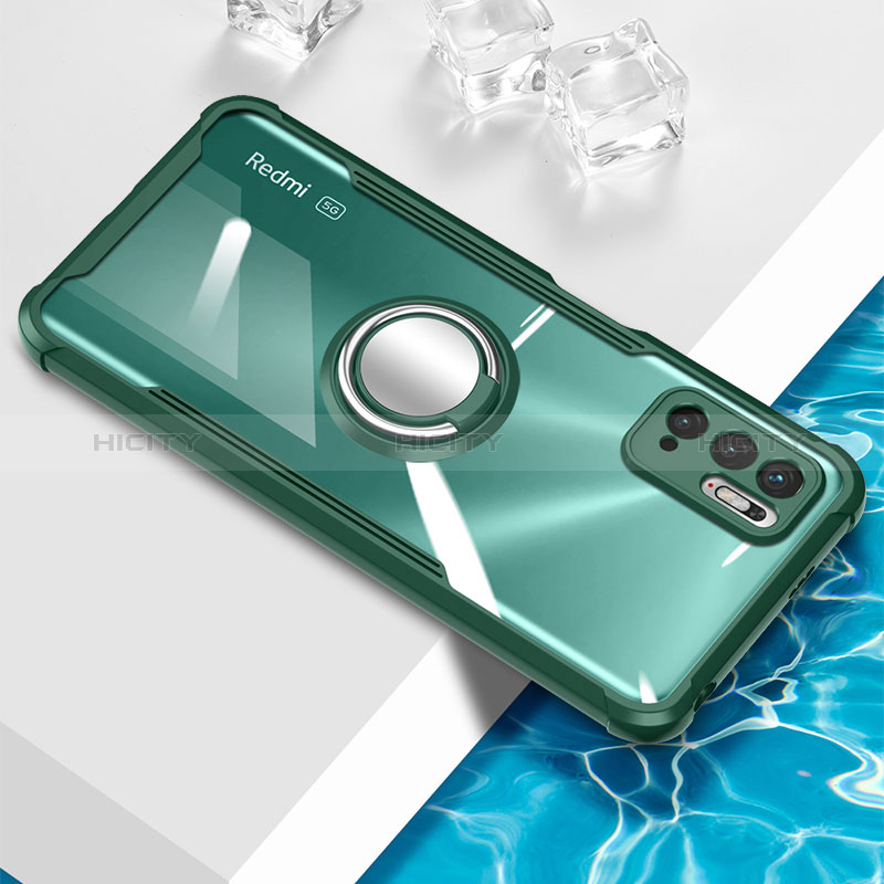 Funda Silicona Ultrafina Carcasa Transparente con Magnetico Anillo de dedo Soporte BH1 para Xiaomi Redmi Note 10 5G Verde