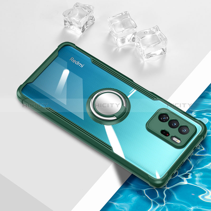 Funda Silicona Ultrafina Carcasa Transparente con Magnetico Anillo de dedo Soporte BH1 para Xiaomi Redmi Note 10 Pro 5G Verde