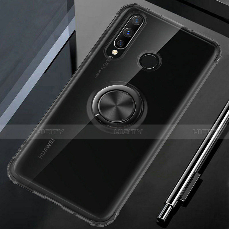 Funda Silicona Ultrafina Carcasa Transparente con Magnetico Anillo de dedo Soporte C01 para Huawei Honor 20 Lite Negro