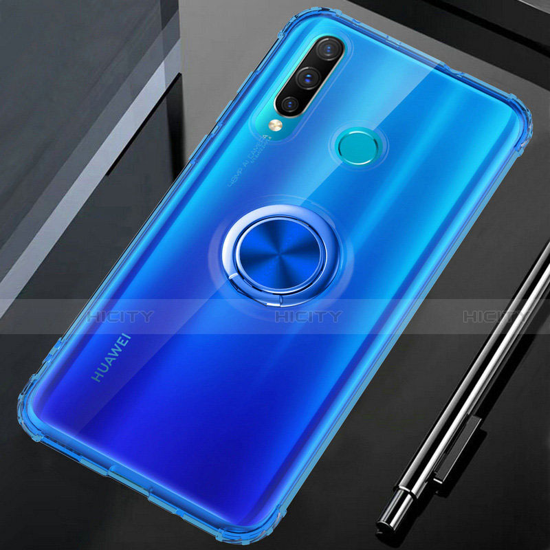 Funda Silicona Ultrafina Carcasa Transparente con Magnetico Anillo de dedo Soporte C01 para Huawei Honor 20i Azul