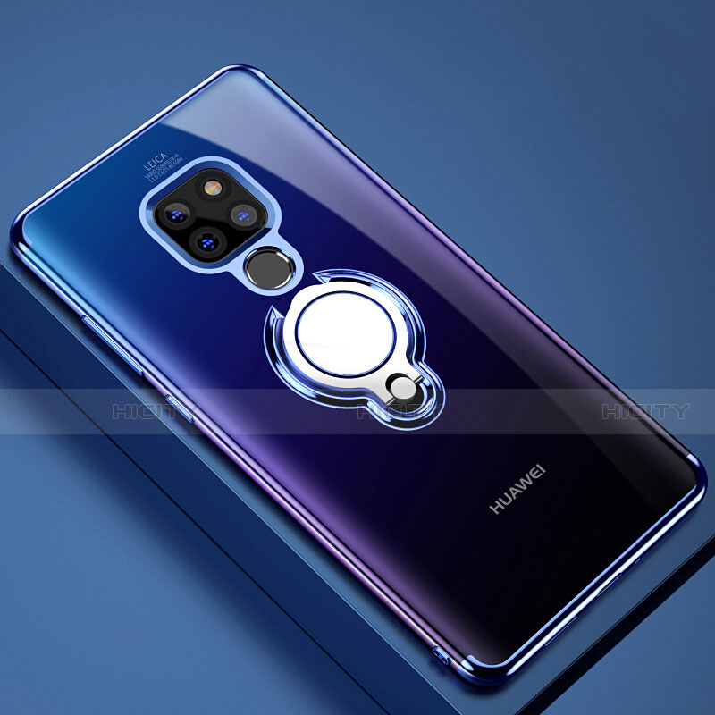 Funda Silicona Ultrafina Carcasa Transparente con Magnetico Anillo de dedo Soporte C01 para Huawei Mate 20 X 5G Azul