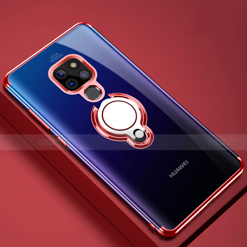 Funda Silicona Ultrafina Carcasa Transparente con Magnetico Anillo de dedo Soporte C01 para Huawei Mate 20 X 5G Rojo