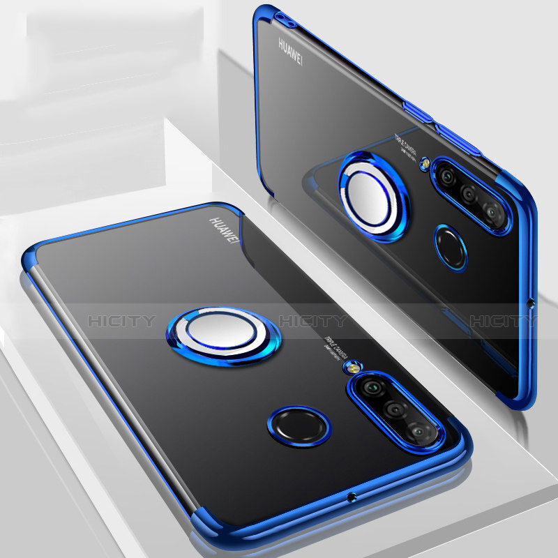 Funda Silicona Ultrafina Carcasa Transparente con Magnetico Anillo de dedo Soporte C01 para Huawei Nova 4e Azul