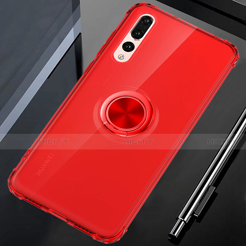 Funda Silicona Ultrafina Carcasa Transparente con Magnetico Anillo de dedo Soporte C01 para Huawei P20 Pro