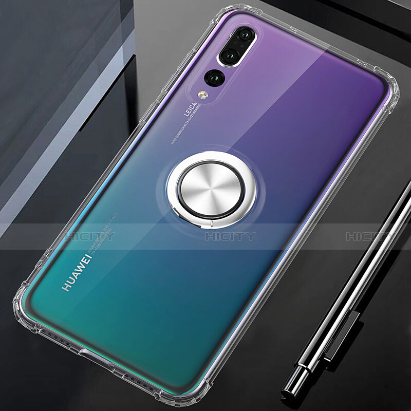 Funda Silicona Ultrafina Carcasa Transparente con Magnetico Anillo de dedo Soporte C01 para Huawei P20 Pro