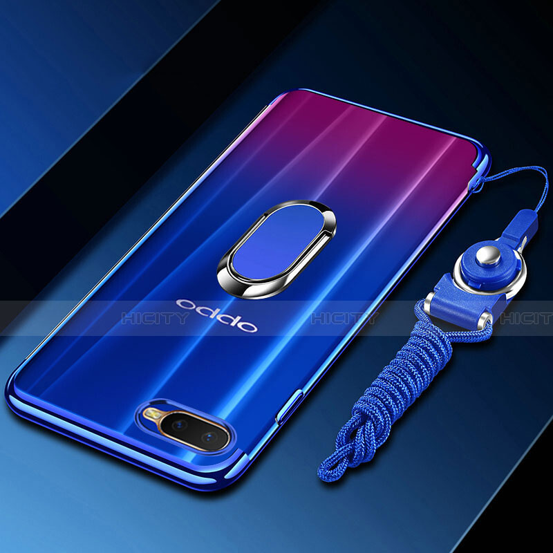 Funda Silicona Ultrafina Carcasa Transparente con Magnetico Anillo de dedo Soporte C01 para Oppo K1