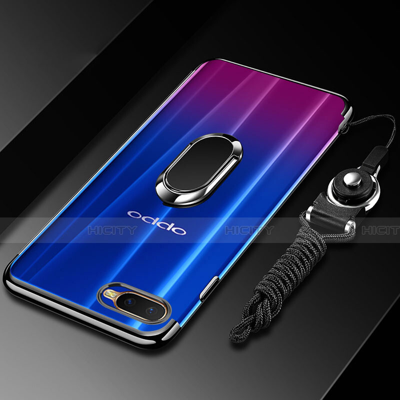 Funda Silicona Ultrafina Carcasa Transparente con Magnetico Anillo de dedo Soporte C01 para Oppo K1