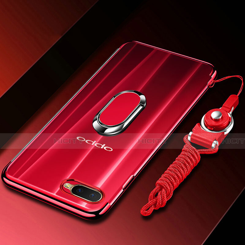 Funda Silicona Ultrafina Carcasa Transparente con Magnetico Anillo de dedo Soporte C01 para Oppo R15X Rojo