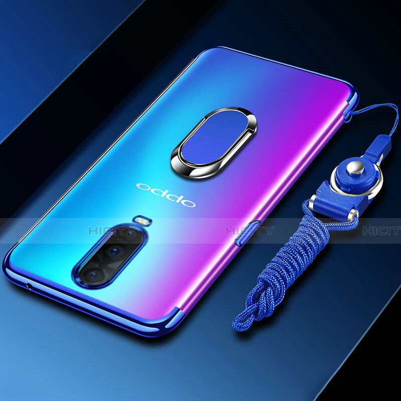 Funda Silicona Ultrafina Carcasa Transparente con Magnetico Anillo de dedo Soporte C01 para Oppo R17 Pro Azul