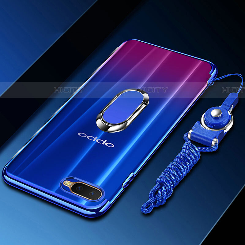 Funda Silicona Ultrafina Carcasa Transparente con Magnetico Anillo de dedo Soporte C01 para Oppo RX17 Neo Azul