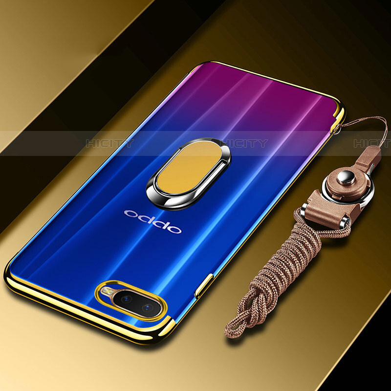 Funda Silicona Ultrafina Carcasa Transparente con Magnetico Anillo de dedo Soporte C01 para Oppo RX17 Neo Oro