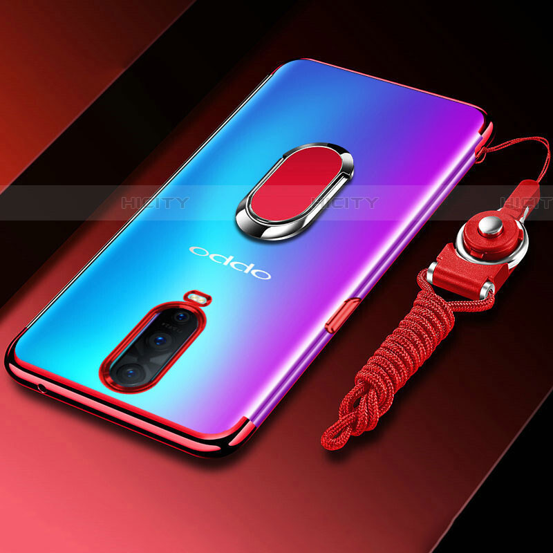 Funda Silicona Ultrafina Carcasa Transparente con Magnetico Anillo de dedo Soporte C01 para Oppo RX17 Pro Rojo