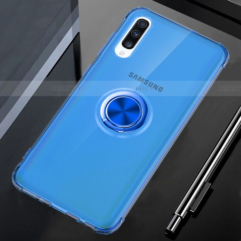 Funda Silicona Ultrafina Carcasa Transparente con Magnetico Anillo de dedo Soporte C01 para Samsung Galaxy A70