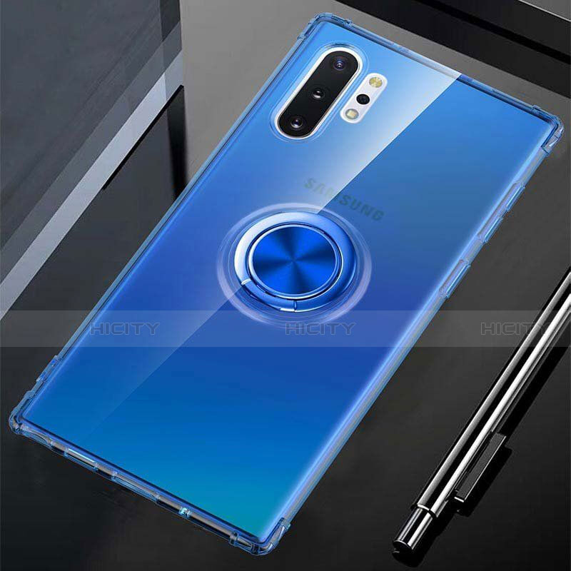 Funda Silicona Ultrafina Carcasa Transparente con Magnetico Anillo de dedo Soporte C01 para Samsung Galaxy Note 10 Plus 5G