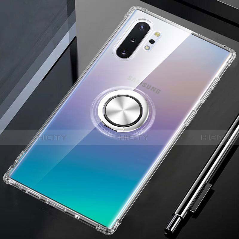 Funda Silicona Ultrafina Carcasa Transparente con Magnetico Anillo de dedo Soporte C01 para Samsung Galaxy Note 10 Plus Claro