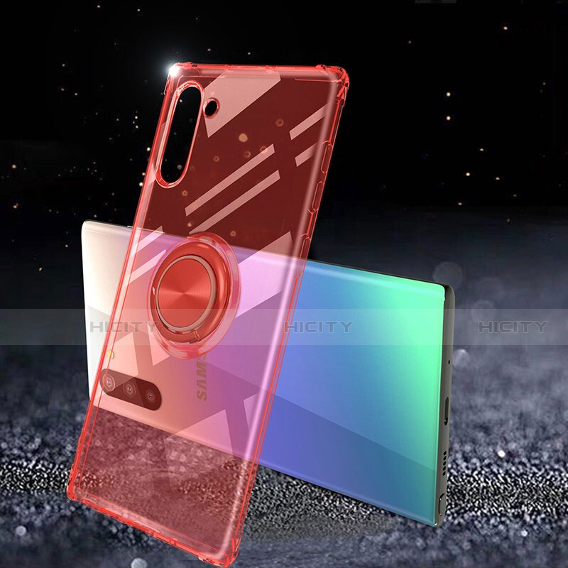 Funda Silicona Ultrafina Carcasa Transparente con Magnetico Anillo de dedo Soporte C01 para Samsung Galaxy Note 10 Rojo