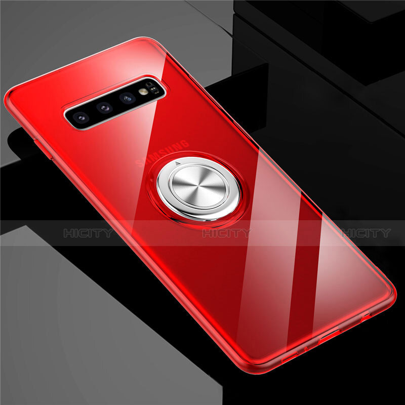 Funda Silicona Ultrafina Carcasa Transparente con Magnetico Anillo de dedo Soporte C01 para Samsung Galaxy S10 5G Rojo