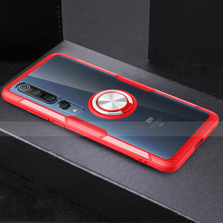 Funda Silicona Ultrafina Carcasa Transparente con Magnetico Anillo de dedo Soporte C01 para Xiaomi Mi 10 Pro