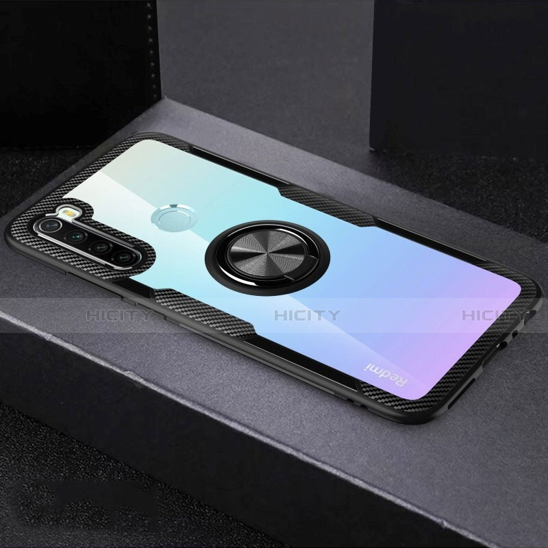 Funda Silicona Ultrafina Carcasa Transparente con Magnetico Anillo de dedo Soporte C01 para Xiaomi Redmi Note 8 Negro