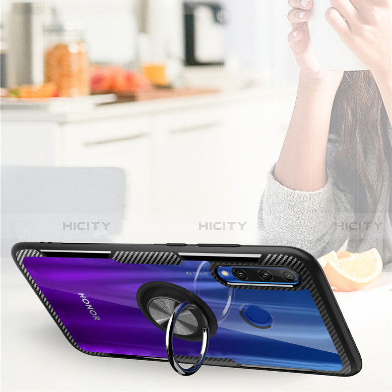 Funda Silicona Ultrafina Carcasa Transparente con Magnetico Anillo de dedo Soporte C02 para Huawei Honor 20 Lite