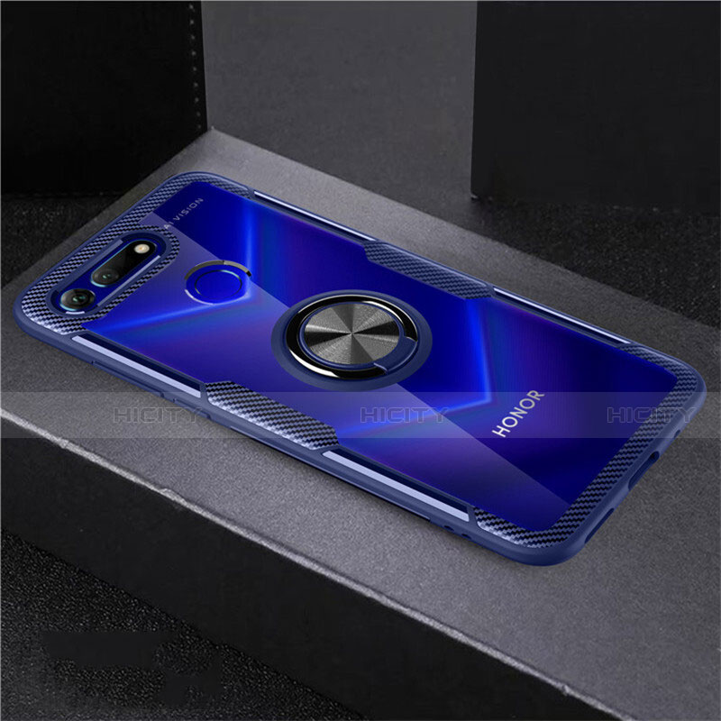 Funda Silicona Ultrafina Carcasa Transparente con Magnetico Anillo de dedo Soporte C02 para Huawei Honor V20 Azul Cielo