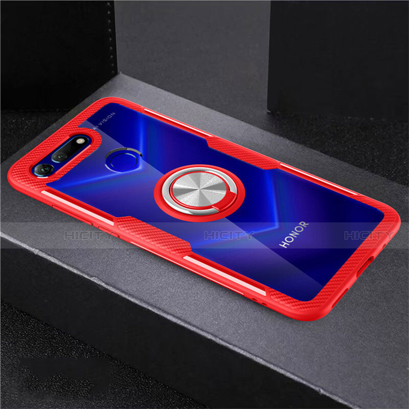 Funda Silicona Ultrafina Carcasa Transparente con Magnetico Anillo de dedo Soporte C02 para Huawei Honor View 20 Rojo