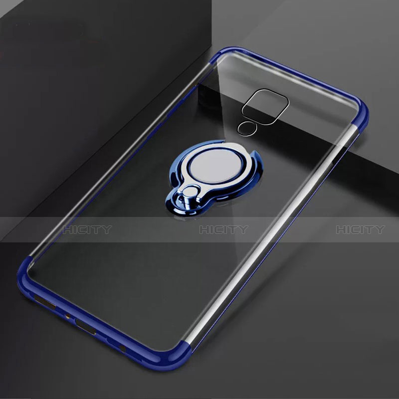 Funda Silicona Ultrafina Carcasa Transparente con Magnetico Anillo de dedo Soporte C02 para Huawei Mate 20 X 5G Azul