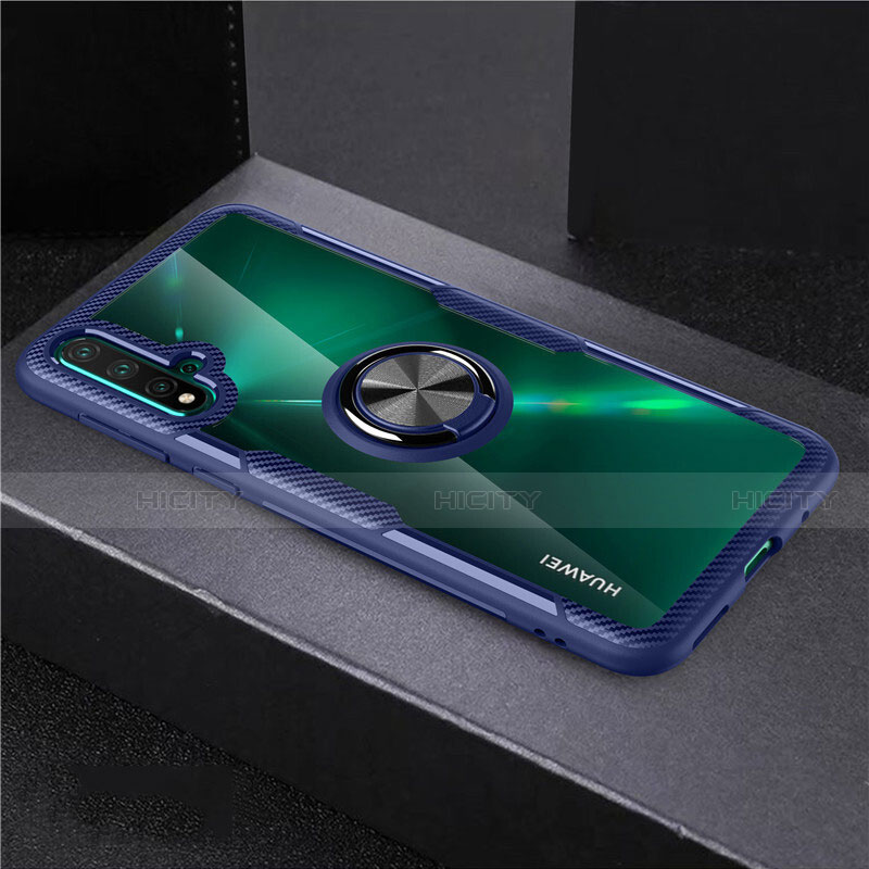 Funda Silicona Ultrafina Carcasa Transparente con Magnetico Anillo de dedo Soporte C02 para Huawei Nova 5