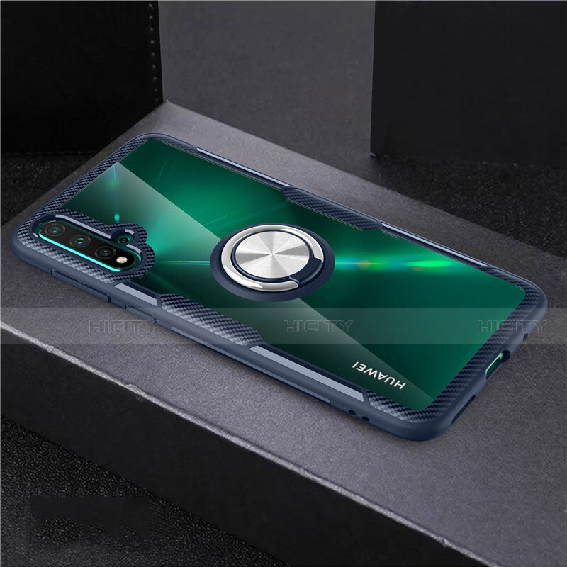 Funda Silicona Ultrafina Carcasa Transparente con Magnetico Anillo de dedo Soporte C02 para Huawei Nova 5