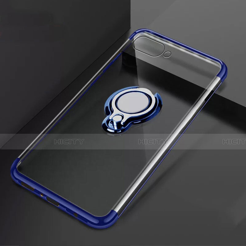 Funda Silicona Ultrafina Carcasa Transparente con Magnetico Anillo de dedo Soporte C02 para Oppo K1 Azul